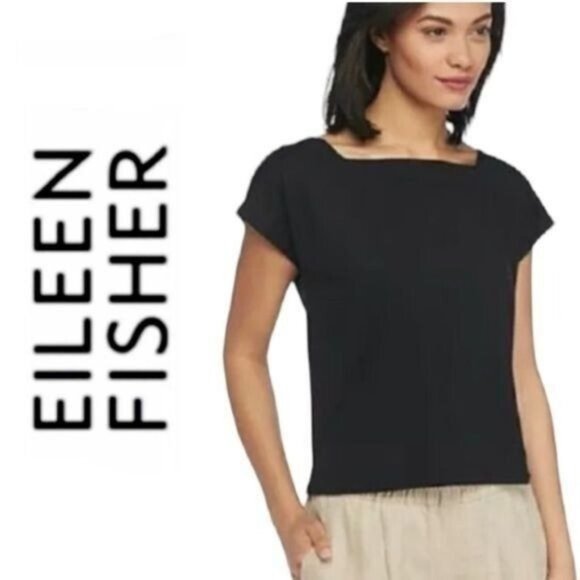 Eileen Fisher Tops - Eileen Fisher Womens Top Square Neck Cropped Boxy Black Size XL Blouse
